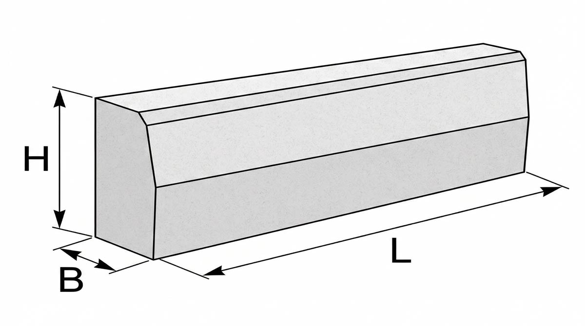 Схема габаритных размеров дорожных бордюров БР