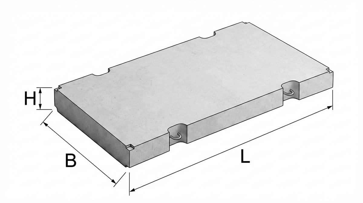 Схема габаритних розмірів дорожніх плит ПД